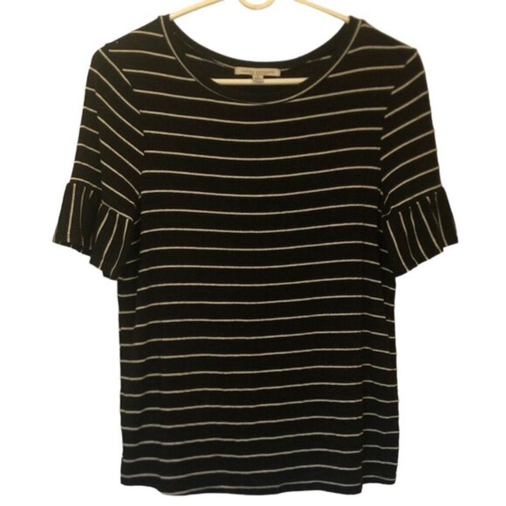 Green Envelope bl/wh striped t-shirt w/ ruffle sleeves sz S